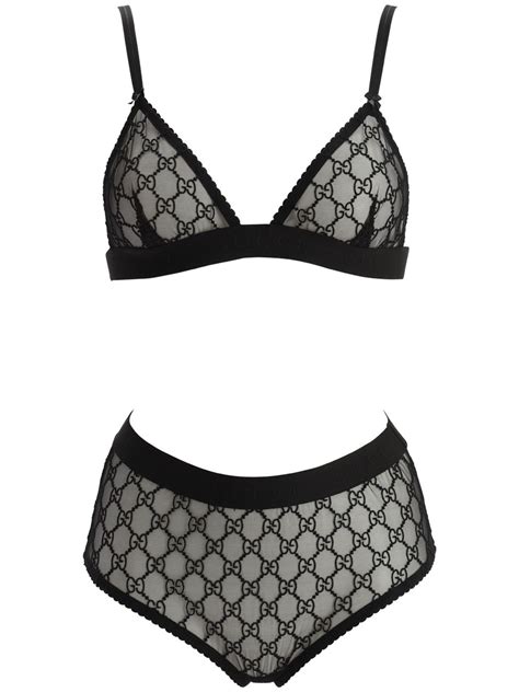 трусы gucci|Black GG Tulle Lingerie Set .